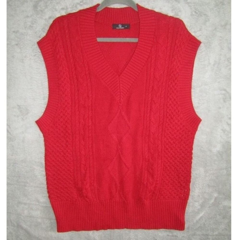 Lillusory Red Cable Knit Sweater Vest Women's Size L Chunky Pullover Y2K Retro